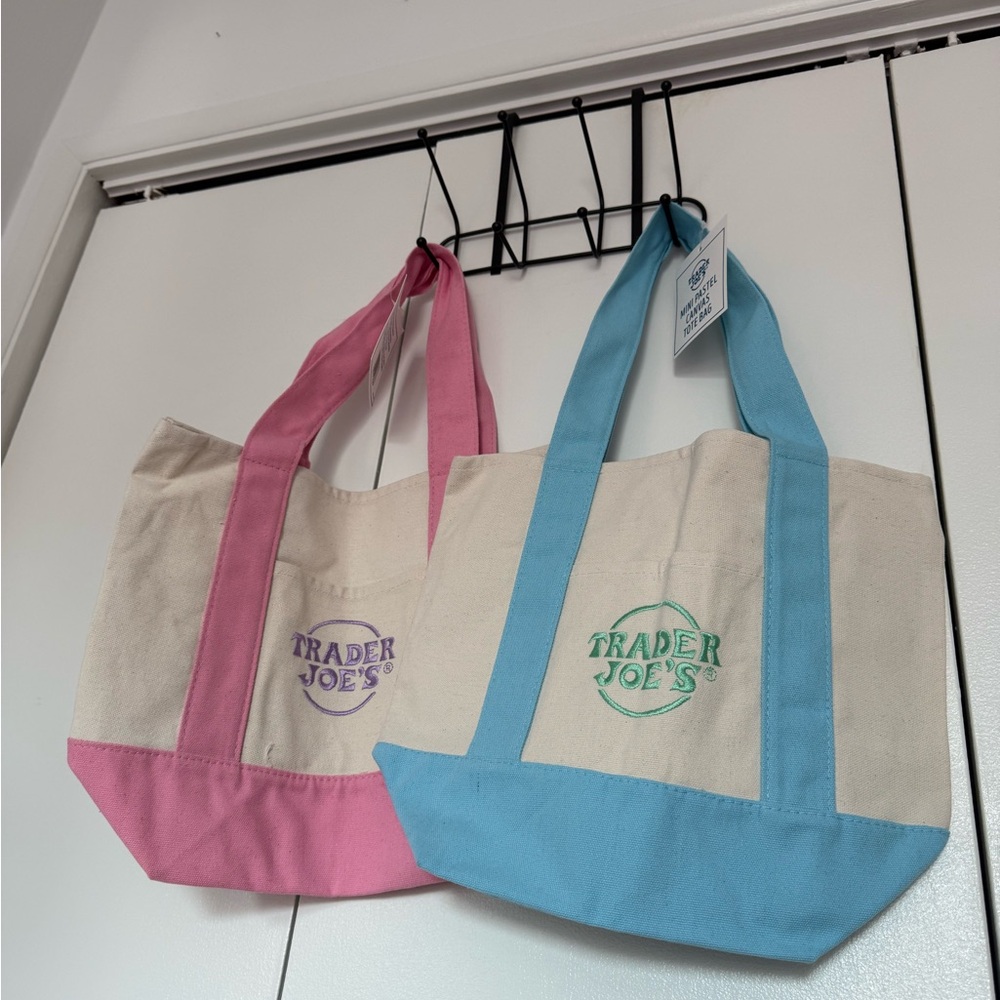 Trader Joe’s Pink and Blue Canvas Tote Bag Set